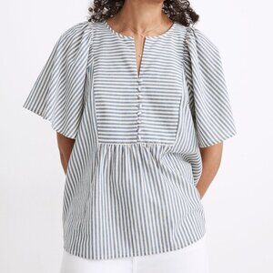 GUC Size Small Madewell Blouse White and Blue Stripe Flutter Sleeve Top 109